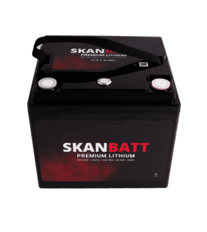 SKANBATT Premium Lithium - 12V 50Ah 60A BMS - 196x168x175mm - Bluetooth - 8 Års garanti