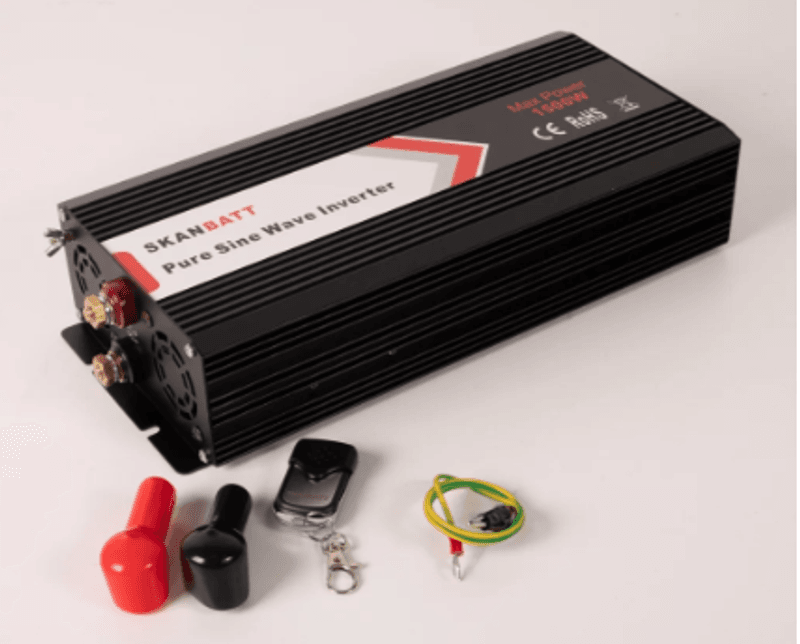 SKANBATT Inverter 12V 1500W Ren Sinus m/Trådløs Fjernkontroll 342x157x75mm